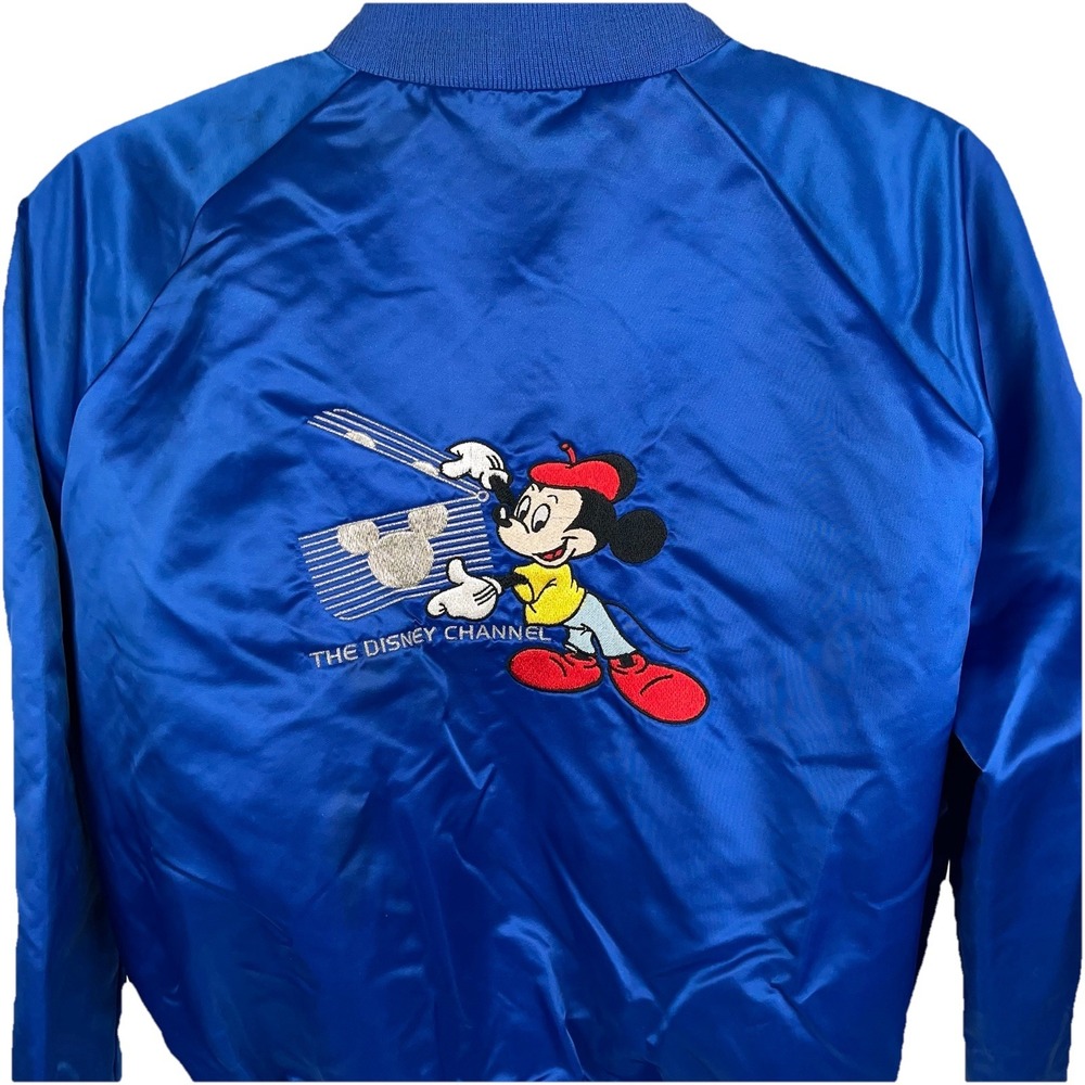 VTG 80s Disney Channel Blue Embroidered Satin Zip Front Jacket‎ Size Large